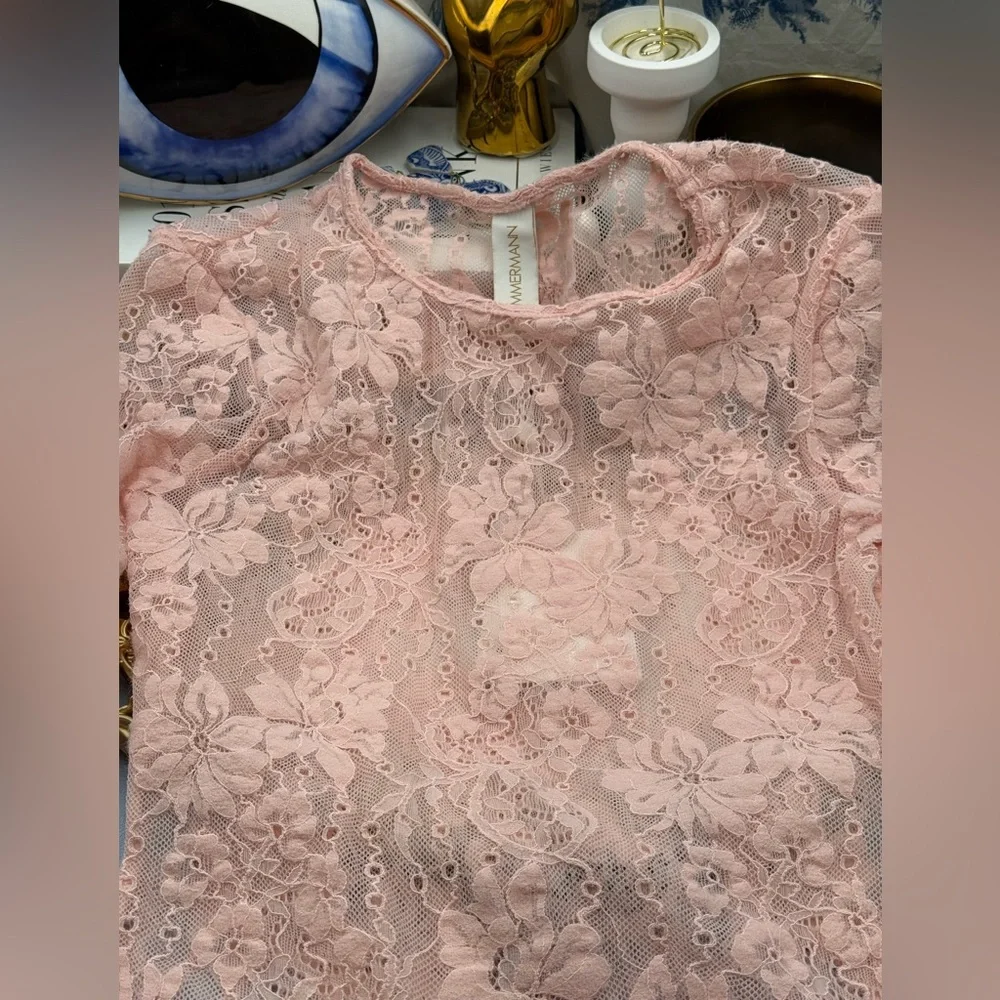 🆕 ZIMMERMANN 🧿 NWT Lace Long Sleeve Bodysuit, Blush - Sz 0 US 4
